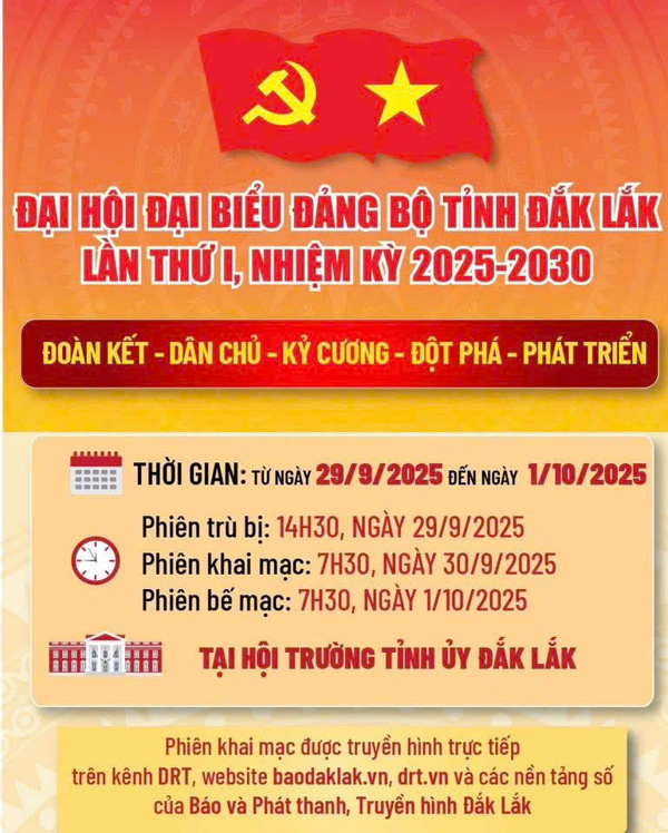Đại hội đại biểu Đảng bộ tỉnh Đắk Lắk lần thứ I, nhiệm kỳ 2025 - 2030