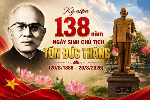 Kỷ niệm 138 năm Ngày sinh Chủ tịch Tôn Đức Thắng  (20/8/1888 – 20/8/2026): Tấm gương trọn đời vì nước, vì dân